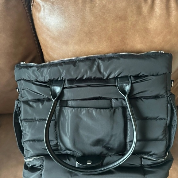 Black Puffy Quilted Tote with Double Handles - Picture 2 of 7